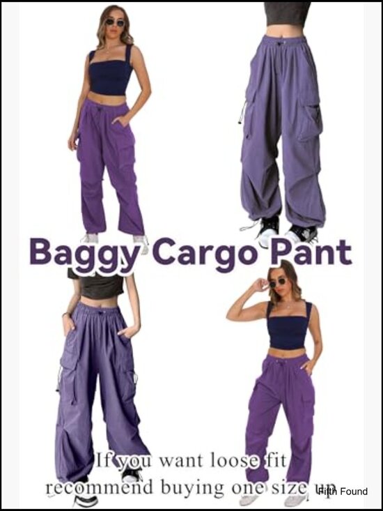 Women's Baggy Cargo Pants High Waist Wide Leg Hiking Trousers Loose Fit - Picture 3 of 7